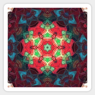 Mosaic Mandala Flower Red Teal and Blue Sticker